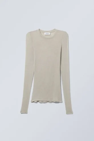 Weiches, transparentes Langarmshirt – Hellbraun