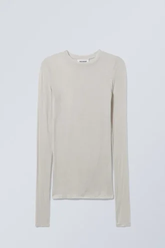 Weiches, transparentes Langarmshirt – Hellbraun
