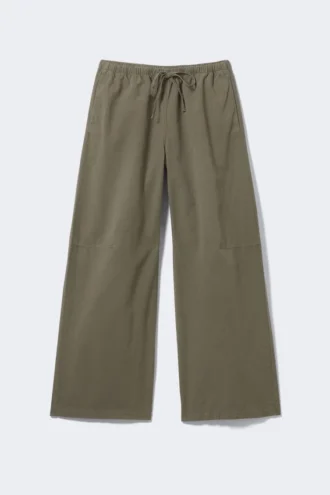 Weit geschnittene, gewaschene Ripstop-Hose – Khaki-Grün