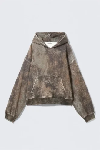 Weit geschnittener bedruckter Kapuzenpullover – Khaki Green Forest