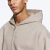 Weit geschnittener Kapuzenpullover mit Reißverschluss – Hellbeige Weit geschnittener Kapuzenpullover mit Reißverschluss – Hellbeige