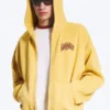 Weit geschnittener Kapuzenpullover mit Reißverschluss und Print – Gelb – Rote Welle Weit geschnittener Kapuzenpullover mit Reißverschluss und Print – Gelb – Rote Welle