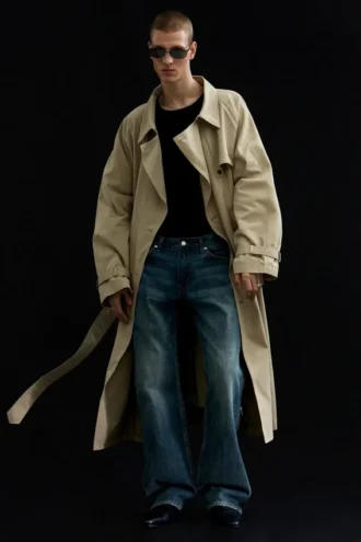 Weit geschnittener Zweireiher-Trenchcoat – Beige