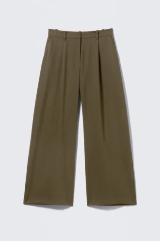 Weite Anzughose mit niedriger Taille – Dunkelkhaki Weite Anzughose mit niedriger Taille – Dunkelkhaki