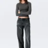 Weite, ausgefranste Low-Rise-Jeans mit weitem Bein – Kimberly Blue – Dunkelblau Weite, ausgefranste Low-Rise-Jeans mit weitem Bein – Kimberly Blue – Dunkelblau