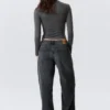 Weite, ausgefranste Low-Rise-Jeans mit weitem Bein – Kimberly Blue – Dunkelblau Weite, ausgefranste Low-Rise-Jeans mit weitem Bein – Kimberly Blue – Dunkelblau
