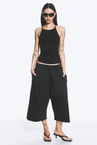 Weite Frottee-Shorts – Schwarz