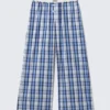 Weite Hose aus Baumwolltwill – Blaues Karomuster Weite Hose aus Baumwolltwill – Blaues Karomuster
