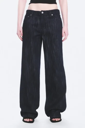 Weite Jeans mit mittlerer Leibhöhe und weitem Bein – Slub-Waschung – Dunkelblau