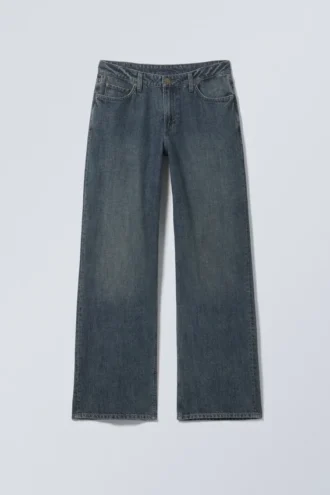 Weite, locker sitzende Low-Rise-Jeans – Lake Blue – Dunkelblau