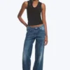 Weite, locker sitzende Low-Rise-Jeans – Mine Blue – Mittelblau Weite, locker sitzende Low-Rise-Jeans – Mine Blue – Mittelblau