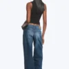 Weite, locker sitzende Low-Rise-Jeans – Mine Blue – Mittelblau Weite, locker sitzende Low-Rise-Jeans – Mine Blue – Mittelblau