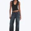 Weite, locker sitzende Low-Rise-Jeans – Tiefseeblau – Dunkelblau Weite, locker sitzende Low-Rise-Jeans – Tiefseeblau – Dunkelblau