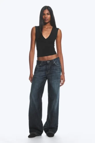 Weite, locker sitzende Low-Rise-Jeans – Tiefseeblau – Dunkelblau