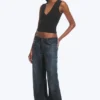 Weite, locker sitzende Low-Rise-Jeans – Tiefseeblau – Dunkelblau Weite, locker sitzende Low-Rise-Jeans – Tiefseeblau – Dunkelblau