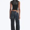 Weite, locker sitzende Low-Rise-Jeans – Tiefseeblau – Dunkelblau Weite, locker sitzende Low-Rise-Jeans – Tiefseeblau – Dunkelblau