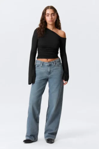 Weite, lockere Jeans mit niedriger Leibhöhe – Blue One – Mittelblau