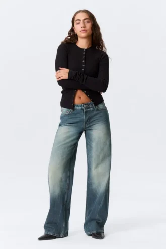 Weite, lockere Low-Rise-Jeans – Benzinblau – Mittelblau