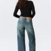 Weite, lockere Low-Rise-Jeans – Benzinblau – Mittelblau Weite, lockere Low-Rise-Jeans – Benzinblau – Mittelblau