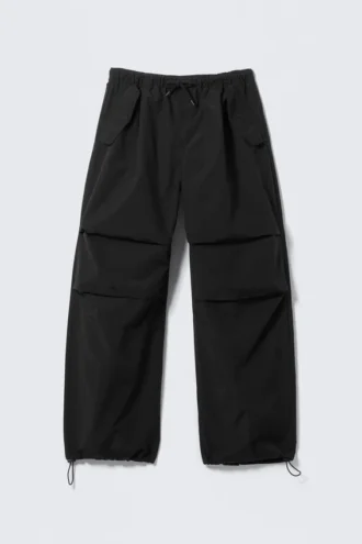 Weite Plissee-Fallschirm-Hose – Schwarz
