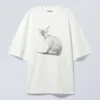Weites, übergroßes bedrucktes T-Shirt – Weiß – Sphynx-Katze Weites, übergroßes bedrucktes T-Shirt – Weiß – Sphynx-Katze