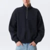 Weites Sweatshirt mit halbem Reißverschluss – Dunkelblau Weites Sweatshirt mit halbem Reißverschluss – Dunkelblau