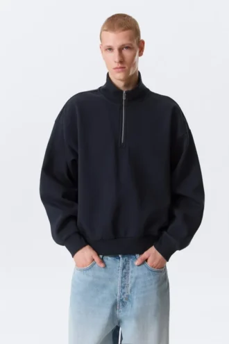 Weites Sweatshirt mit halbem Reißverschluss – Dunkelblau