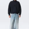 Weites Sweatshirt mit halbem Reißverschluss – Dunkelblau Weites Sweatshirt mit halbem Reißverschluss – Dunkelblau