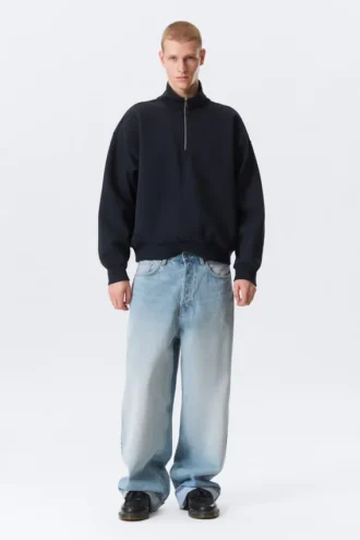 Weites Sweatshirt mit halbem Reißverschluss – Dunkelblau