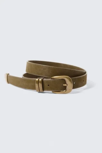 Western-Gürtel aus Kunstleder – Dunkelkhaki-Grün – Gold
