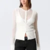 Wickel-Strickjacke aus Wollmischung mit Knopfleiste – Weiß Wickel-Strickjacke aus Wollmischung mit Knopfleiste – Weiß