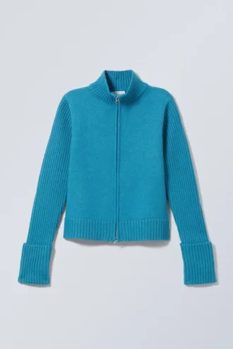Winona-Strickjacke mit Reißverschluss – Hellblau