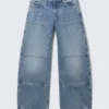 Workwear-Jeans mit niedriger Leibhöhe und weitem, tonnenförmigem Barrel – Mittelblau – Mittelblau Workwear-Jeans mit niedriger Leibhöhe und weitem, tonnenförmigem Barrel – Mittelblau – Mittelblau