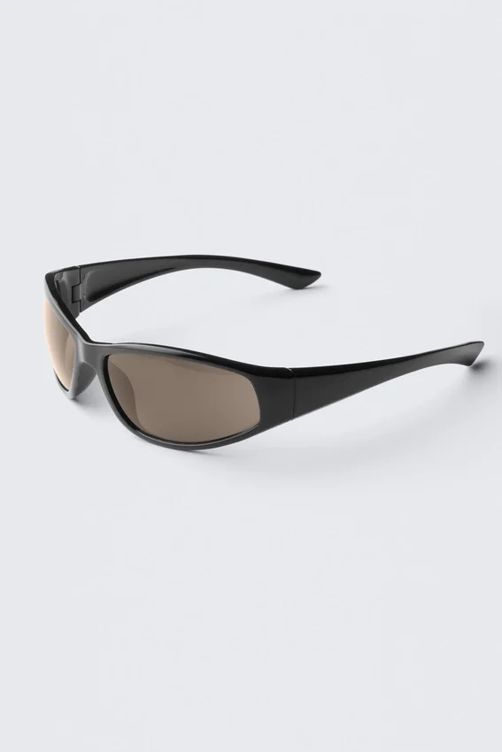 Wrap-Around-Sonnenbrille – Schwarz – Schwarze Gläser Wrap-Around-Sonnenbrille – Schwarz – Schwarze Gläser