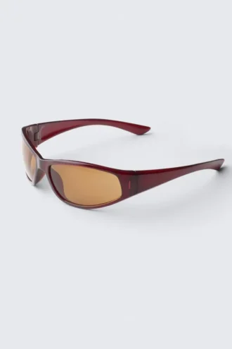 Wrap-Around-Sonnenbrille – Transparent Rot – Braune Gläser