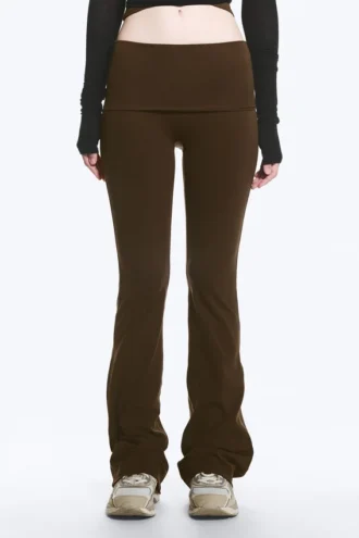 Yoga-Leggings mit gefaltetem Bund und ausgestelltem Bein – Dunkelbraun