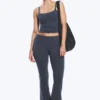 Yoga-Leggings mit gefalteter Taille und ausgestelltem Bein – Dunkelblau Yoga-Leggings mit gefalteter Taille und ausgestelltem Bein – Dunkelblau