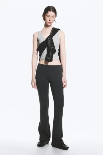 Yoga-Leggings mit gefalteter Taille und ausgestelltem Bein – Dunkelgrau