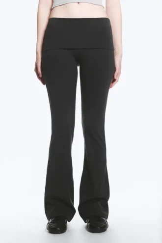 Yoga-Leggings mit gefalteter Taille und ausgestelltem Bein – Dunkelgrau