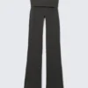 Yoga-Leggings mit gefalteter Taille und ausgestelltem Bein – Dunkelgrau Yoga-Leggings mit gefalteter Taille und ausgestelltem Bein – Dunkelgrau