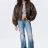 Yulia B Lockere Nylon-Bomberjacke – Dunkelbraun Yulia B Lockere Nylon-Bomberjacke – Dunkelbraun