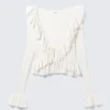 Yulia B Strickjacke mit Rüschen und V-Ausschnitt – Weiß Yulia B Strickjacke mit Rüschen und V-Ausschnitt – Weiß