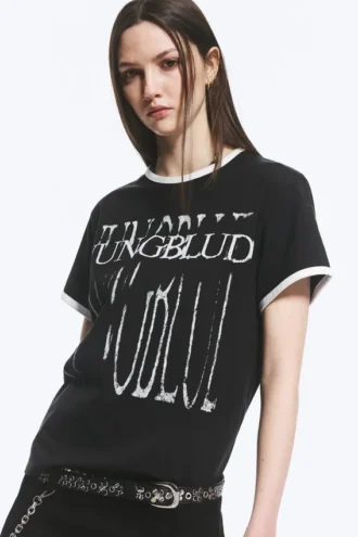 Yungblud bedrucktes Ringer-T-Shirt – Off-Black