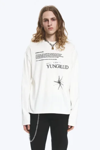 Yungblud Boxy-T-Shirt mit Print und langen Ärmeln – Off-White
