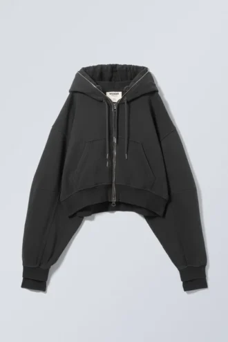 Zeilagiger Standard-Kapuzenpullover mit Reißverschluss – Schwarz