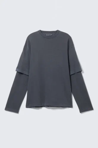 Zeilagiges Baumwoll-T-Shirt – gewaschenes Dunkelblau