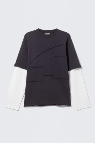 Zeilagiges T-Shirt mit Einsätzen – Schwarz & Weiß