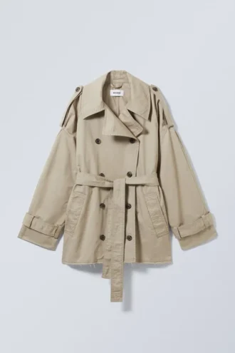 Zoey Shorts Trenchcoat mit ausgefransten Kanten – Beige
