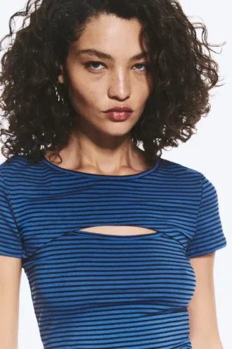 Zweiteiliges Bolero-Oberteil im Lagenlook – gestreift, blau