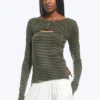 Zweiteiliges Bolero-Top mit Lagenlook – Staubiges Khaki-Grün Zweiteiliges Bolero-Top mit Lagenlook – Staubiges Khaki-Grün